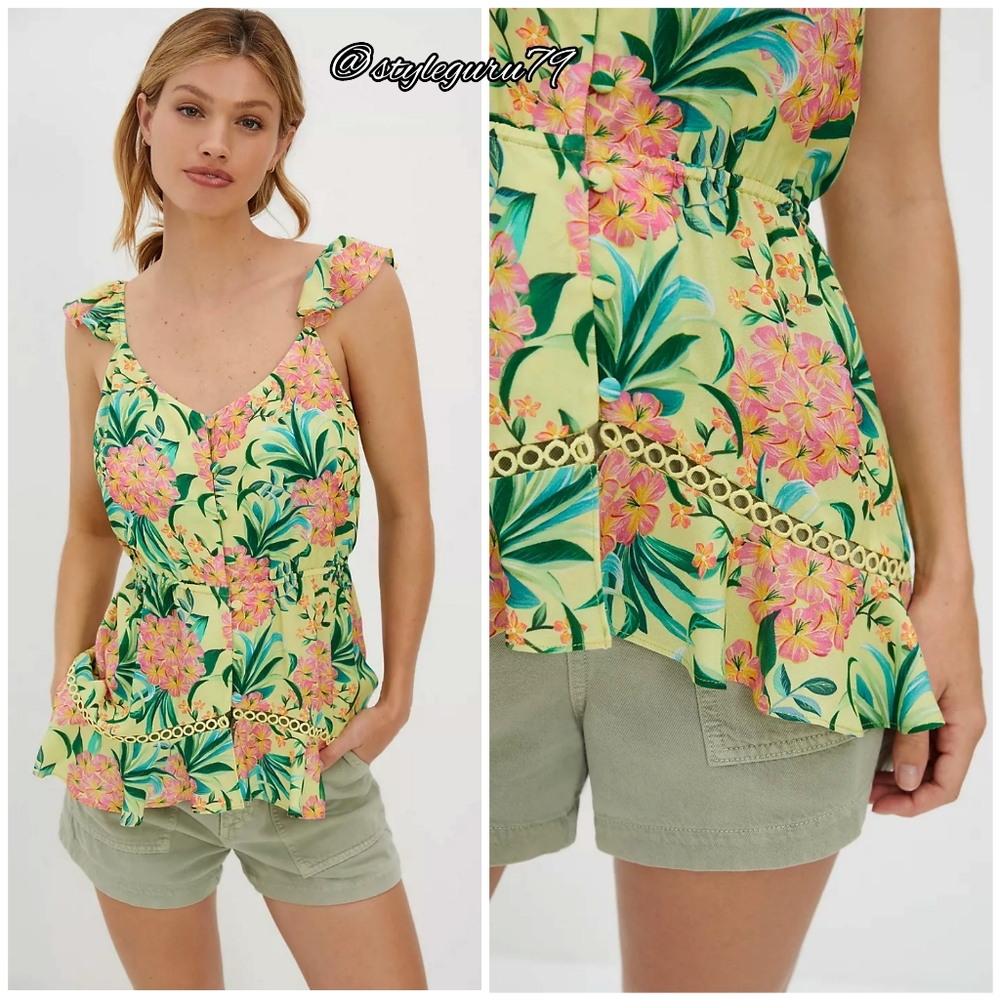 Anthropologie, Farm Rio VGUC Ruffled Floral Tank XS